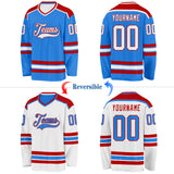 Custom Powder Blue White-Red Reversible Double Side Hockey Jersey