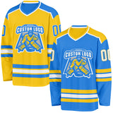 Custom Powder Blue White-Yellow Reversible Double Side Hockey Jersey