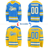 Custom Powder Blue White-Yellow Reversible Double Side Hockey Jersey