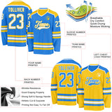 Custom Powder Blue White-Yellow Reversible Double Side Hockey Jersey