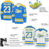 Custom Powder Blue White-Yellow Reversible Double Side Hockey Jersey
