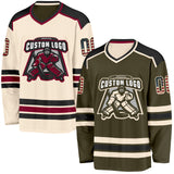 Custom Olive Vintage USA Flag Cream-Black Reversible Double Side Hockey Jersey