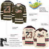 Custom Olive Vintage USA Flag Cream-Black Reversible Double Side Hockey Jersey