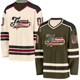 Custom Olive Vintage USA Flag Cream-Black Reversible Double Side Hockey Jersey