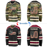 Custom Camo Vintage USA Flag Cream-Black Reversible Double Side Hockey Jersey