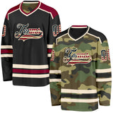 Custom Camo Vintage USA Flag Cream-Black Reversible Double Side Hockey Jersey
