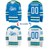 Custom Blue White-Kelly Green Reversible Double Side Hockey Jersey