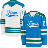 Custom Blue White-Kelly Green Reversible Double Side Hockey Jersey