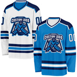 Custom Blue White-Navy Reversible Double Side Hockey Jersey