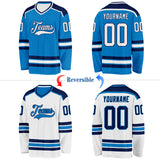 Custom Blue White-Navy Reversible Double Side Hockey Jersey