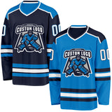 Custom Blue White-Navy Reversible Double Side Hockey Jersey