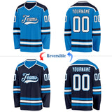 Custom Blue White-Navy Reversible Double Side Hockey Jersey