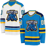 Custom Blue White Navy-Gold Reversible Double Side Hockey Jersey