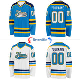 Custom Blue White Navy-Gold Reversible Double Side Hockey Jersey