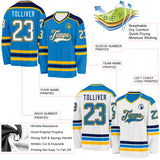 Custom Blue White Navy-Gold Reversible Double Side Hockey Jersey