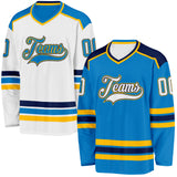 Custom Blue White Navy-Gold Reversible Double Side Hockey Jersey