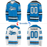 Custom Blue White-Black Reversible Double Side Hockey Jersey