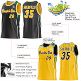 Custom Black Gold White-Kelly Green Side Panel Stripe Geometric Triangle Gradient Dot Reversible Double Side Sublimation Basketball Set Jersey
