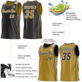 Custom Black Old Gold White-Gray Side Panel Stripe Geometric Triangle Gradient Dot Reversible Double Side Sublimation Basketball Set Jersey