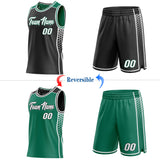 Custom Black White-Kelly Green Side Panel Stripe Geometric Triangle Gradient Dot Reversible Double Side Sublimation Basketball Set Jersey