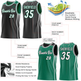 Custom Black White-Kelly Green Side Panel Stripe Geometric Triangle Gradient Dot Reversible Double Side Sublimation Basketball Set Jersey