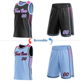 Custom Black Light Blue Pink-White Side Panel Stripe Geometric Triangle Gradient Dot Reversible Double Side Sublimation Basketball Set Jersey