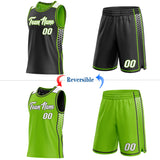 Custom Black White-Neon Green Side Panel Stripe Geometric Triangle Gradient Dot Reversible Double Side Sublimation Basketball Set Jersey