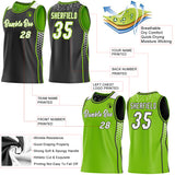 Custom Black White-Neon Green Side Panel Stripe Geometric Triangle Gradient Dot Reversible Double Side Sublimation Basketball Set Jersey