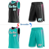 Custom Black White Aqua-Pink Side Panel Stripe Geometric Triangle Gradient Dot Reversible Double Side Sublimation Basketball Set Jersey