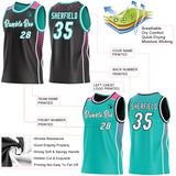 Custom Black White Aqua-Pink Side Panel Stripe Geometric Triangle Gradient Dot Reversible Double Side Sublimation Basketball Set Jersey