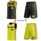 Custom Black Neon Yellow-Pink Side Panel Stripe Geometric Triangle Gradient Dot Reversible Double Side Sublimation Basketball Set Jersey