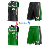 Custom Black White Grass Green-Pink Side Panel Stripe Geometric Triangle Gradient Dot Reversible Double Side Sublimation Basketball Set Jersey