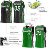 Custom Black White Grass Green-Pink Side Panel Stripe Geometric Triangle Gradient Dot Reversible Double Side Sublimation Basketball Set Jersey