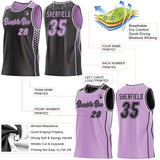 Custom Black Light Purple-White Side Panel Stripe Geometric Triangle Gradient Dot Reversible Double Side Sublimation Basketball Set Jersey