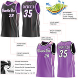 Custom Black White Medium Purple-Light Pink Side Panel Stripe Geometric Triangle Gradient Dot Reversible Double Side Sublimation Basketball Set Jersey
