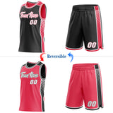 Custom Black White-Neon Pink Side Panel Stripe Geometric Triangle Gradient Dot Reversible Double Side Sublimation Basketball Set Jersey