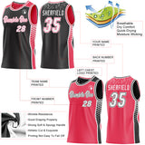 Custom Black White-Neon Pink Side Panel Stripe Geometric Triangle Gradient Dot Reversible Double Side Sublimation Basketball Set Jersey