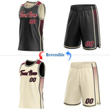 Custom Black Crimson-Cream Side Panel Stripe Geometric Triangle Gradient Dot Reversible Double Side Sublimation Basketball Set Jersey