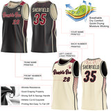 Custom Black Crimson-Cream Side Panel Stripe Geometric Triangle Gradient Dot Reversible Double Side Sublimation Basketball Set Jersey