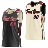 Custom Black Crimson-Cream Side Panel Stripe Geometric Triangle Gradient Dot Reversible Double Side Sublimation Basketball Set Jersey