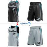 Custom Black Silver-Teal Side Panel Stripe Geometric Triangle Gradient Dot Reversible Double Side Sublimation Basketball Set Jersey
