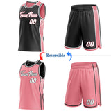 Custom Black White-Medium Pink Side Panel Stripe Geometric Triangle Gradient Dot Reversible Double Side Sublimation Basketball Set Jersey