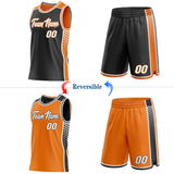 Custom Black White-Bay Orange Side Panel Stripe Geometric Triangle Gradient Dot Reversible Double Side Sublimation Basketball Set Jersey