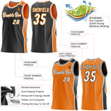 Custom Black White-Bay Orange Side Panel Stripe Geometric Triangle Gradient Dot Reversible Double Side Sublimation Basketball Set Jersey