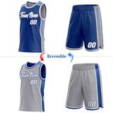 Custom Royal White Gray-Light Blue Side Panel Stripe Geometric Triangle Gradient Dot Reversible Double Side Sublimation Basketball Set Jersey