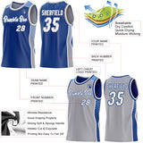 Custom Royal White Gray-Light Blue Side Panel Stripe Geometric Triangle Gradient Dot Reversible Double Side Sublimation Basketball Set Jersey