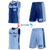 Custom Royal Light Blue White-Gray Side Panel Stripe Geometric Triangle Gradient Dot Reversible Double Side Sublimation Basketball Set Jersey