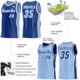 Custom Royal Light Blue White-Gray Side Panel Stripe Geometric Triangle Gradient Dot Reversible Double Side Sublimation Basketball Set Jersey