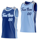 Custom Royal Light Blue White-Gray Side Panel Stripe Geometric Triangle Gradient Dot Reversible Double Side Sublimation Basketball Set Jersey