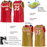 Custom Red White Old Gold-Navy Side Panel Stripe Geometric Triangle Gradient Dot Reversible Double Side Sublimation Basketball Set Jersey